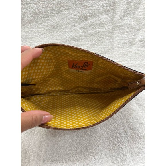 Fossil Key-Per Womens Clutch Handbag Black Brown Geometric Zipper S - Picture 4 of 9